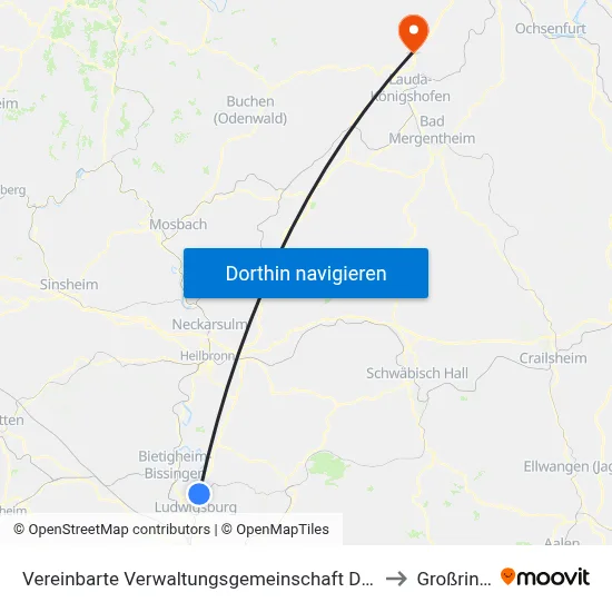 Vereinbarte Verwaltungsgemeinschaft Der Stadt Freiberg am Neckar to Großrinderfeld map