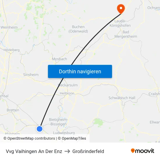 Vvg Vaihingen An Der Enz to Großrinderfeld map