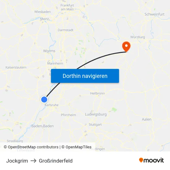 Jockgrim to Großrinderfeld map