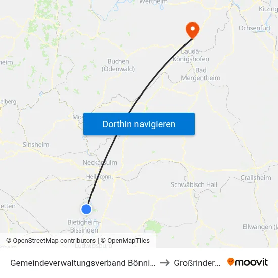 Gemeindeverwaltungsverband Bönnigheim to Großrinderfeld map