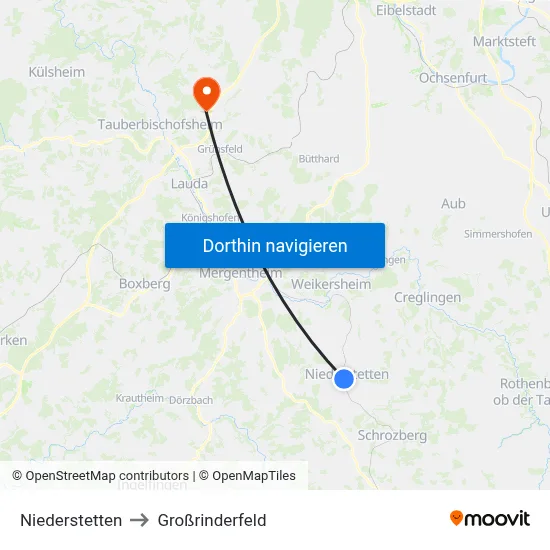 Niederstetten to Großrinderfeld map