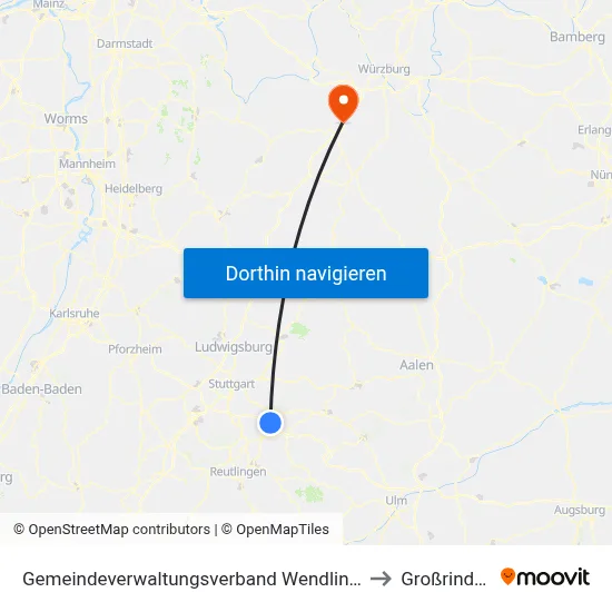 Gemeindeverwaltungsverband Wendlingen am Neckar to Großrinderfeld map