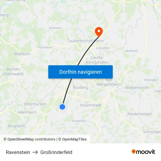 Ravenstein to Großrinderfeld map