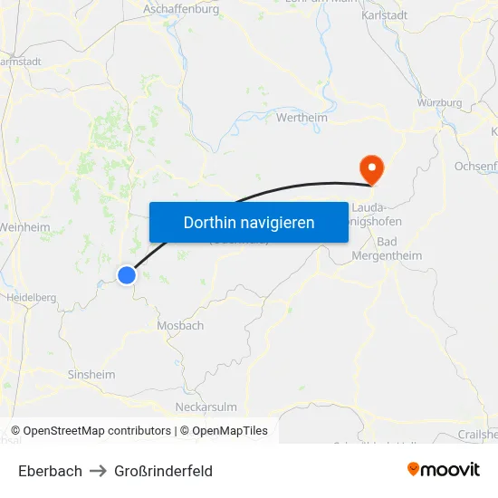 Eberbach to Großrinderfeld map