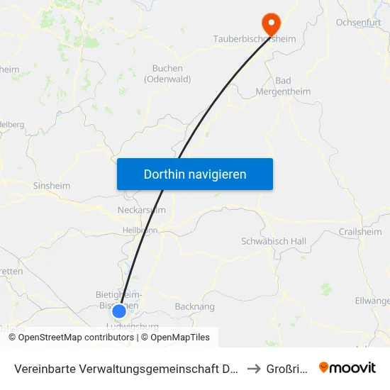 Vereinbarte Verwaltungsgemeinschaft Der Stadt Bietigheim-Bissingen to Großrinderfeld map
