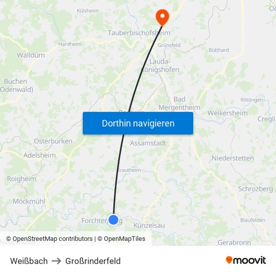 Weißbach to Großrinderfeld map