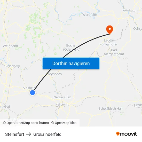Steinsfurt to Großrinderfeld map