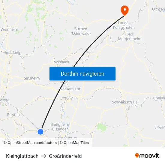 Kleinglattbach to Großrinderfeld map