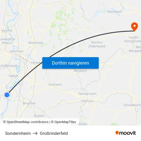 Sondernheim to Großrinderfeld map