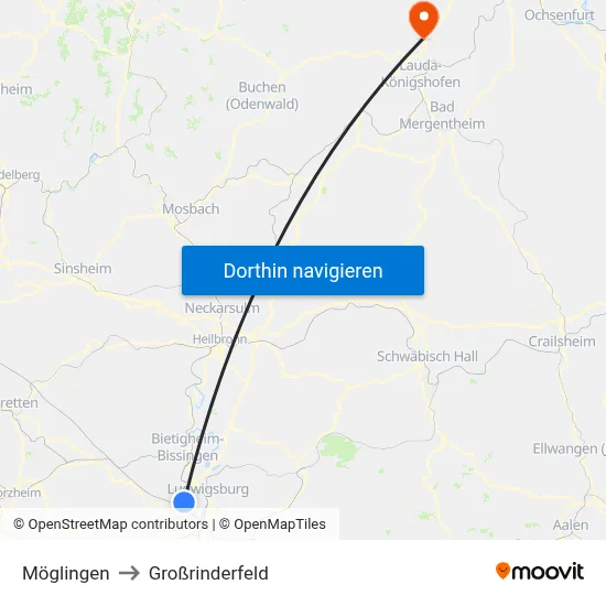 Möglingen to Großrinderfeld map