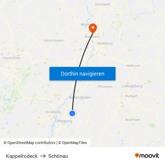Kappelrodeck to Schönau map