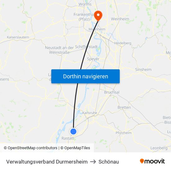 Verwaltungsverband Durmersheim to Schönau map