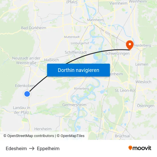 Edesheim to Eppelheim map