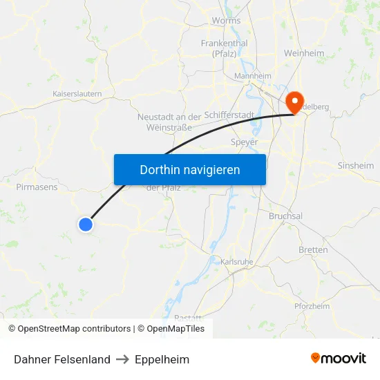 Dahner Felsenland to Eppelheim map