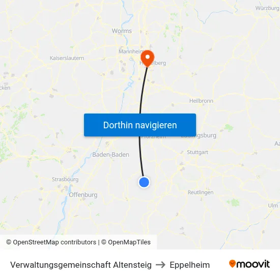 Verwaltungsgemeinschaft Altensteig to Eppelheim map