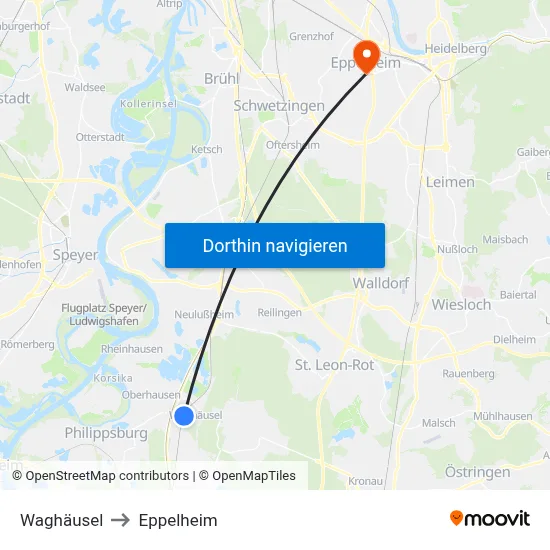 Waghäusel to Eppelheim map