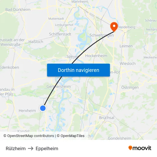 Rülzheim to Eppelheim map