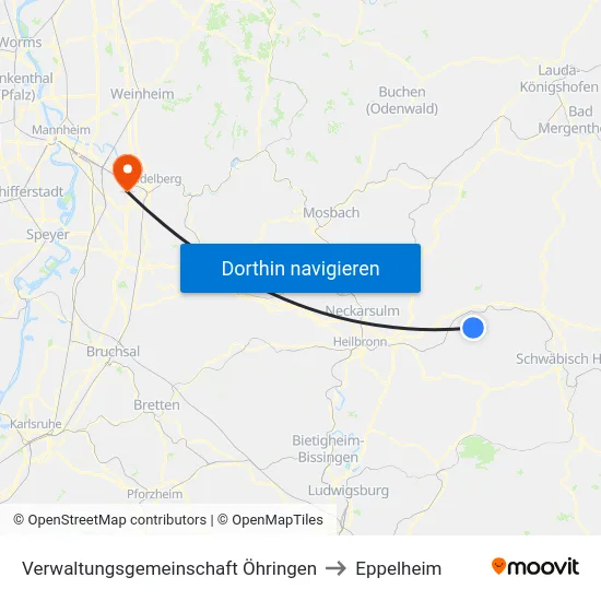 Verwaltungsgemeinschaft Öhringen to Eppelheim map