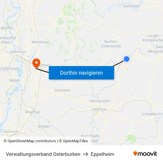 Verwaltungsverband Osterburken to Eppelheim map