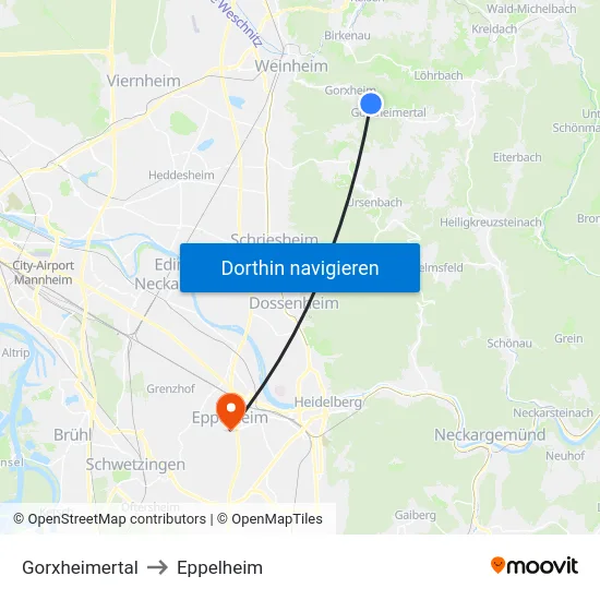 Gorxheimertal to Eppelheim map