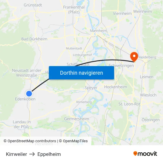 Kirrweiler to Eppelheim map