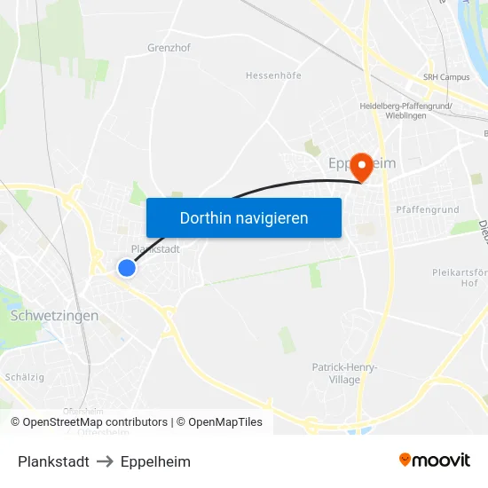 Plankstadt to Eppelheim map