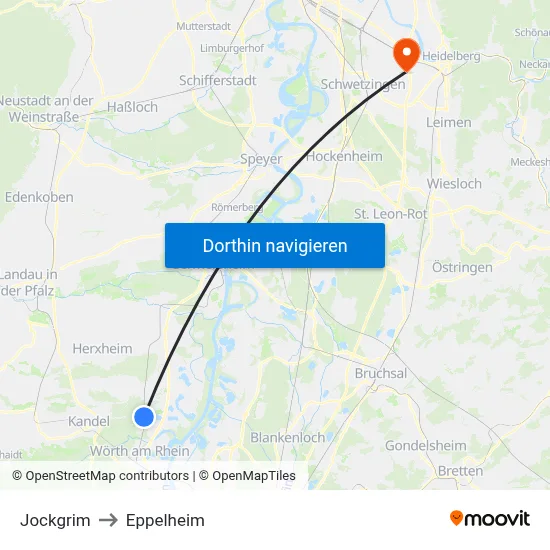 Jockgrim to Eppelheim map