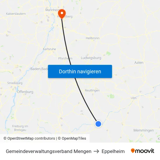 Gemeindeverwaltungsverband Mengen to Eppelheim map