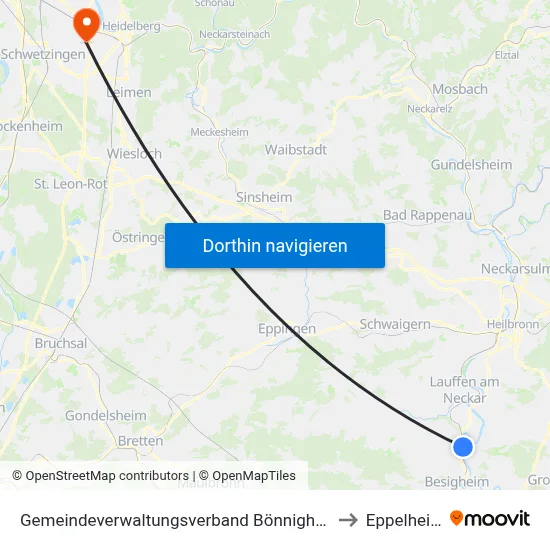 Gemeindeverwaltungsverband Bönnigheim to Eppelheim map