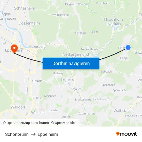 Schönbrunn to Eppelheim map