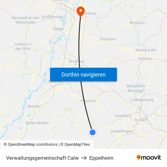 Verwaltungsgemeinschaft Calw to Eppelheim map
