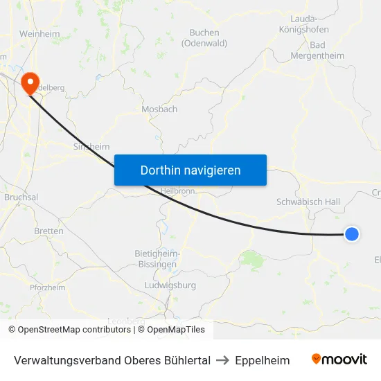 Verwaltungsverband Oberes Bühlertal to Eppelheim map