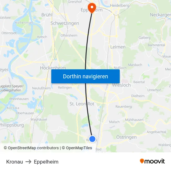 Kronau to Eppelheim map
