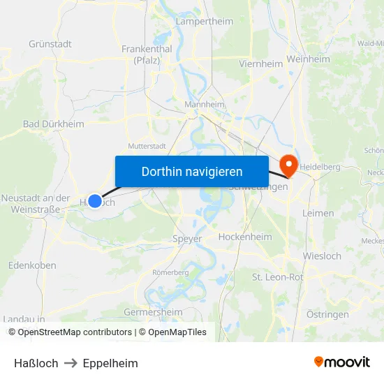 Haßloch to Eppelheim map