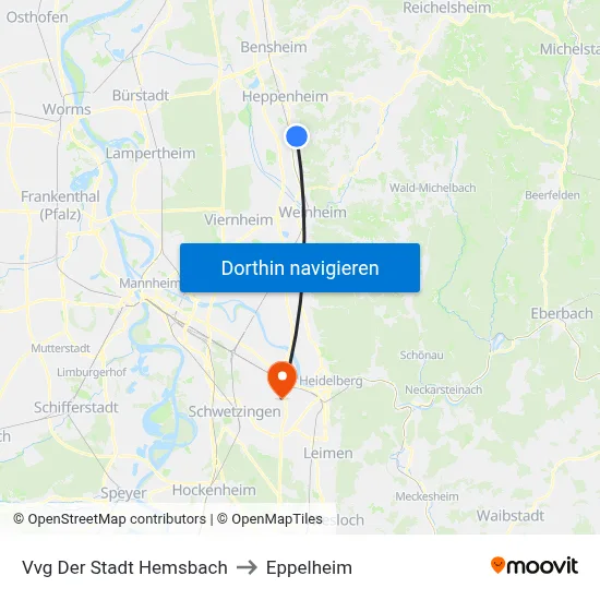 Vvg Der Stadt Hemsbach to Eppelheim map