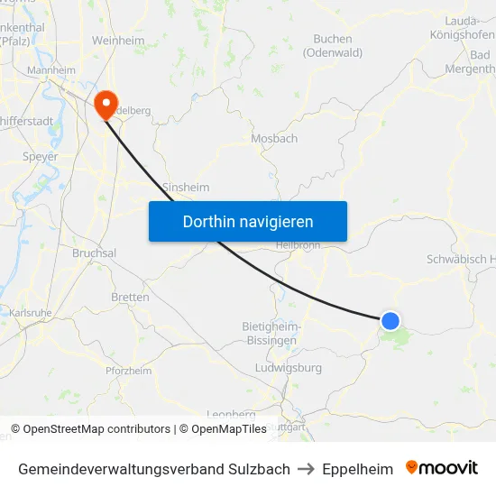 Gemeindeverwaltungsverband Sulzbach to Eppelheim map