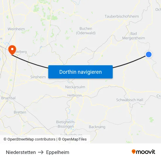Niederstetten to Eppelheim map