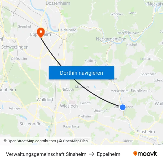 Verwaltungsgemeinschaft Sinsheim to Eppelheim map