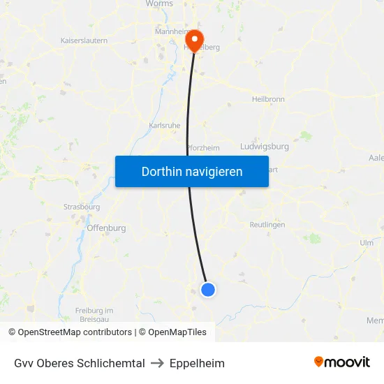 Gvv Oberes Schlichemtal to Eppelheim map