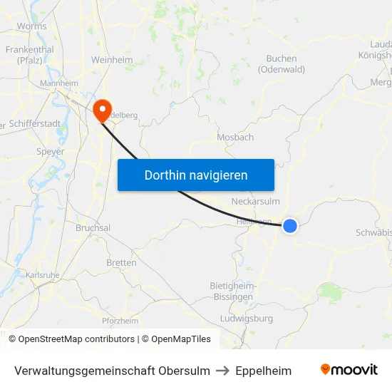 Verwaltungsgemeinschaft Obersulm to Eppelheim map