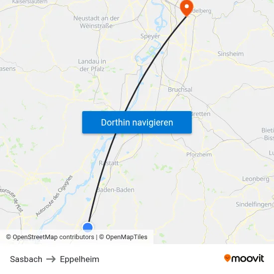 Sasbach to Eppelheim map
