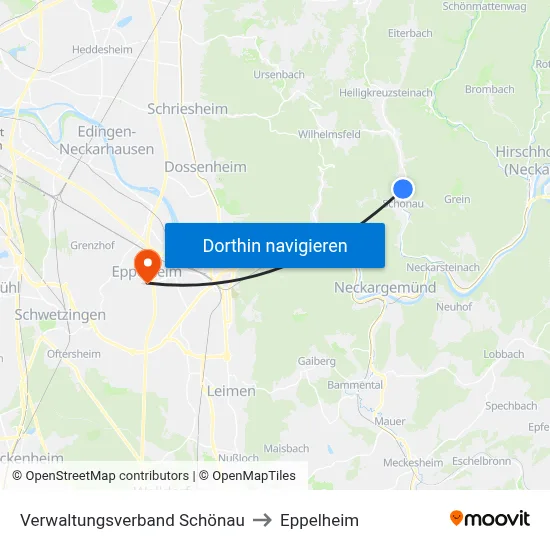 Verwaltungsverband Schönau to Eppelheim map