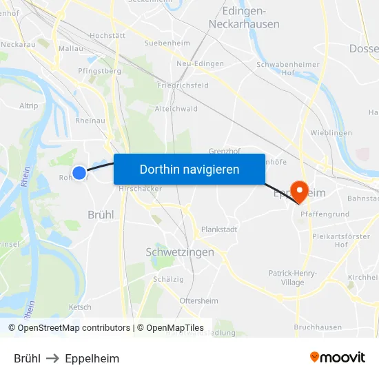 Brühl to Eppelheim map