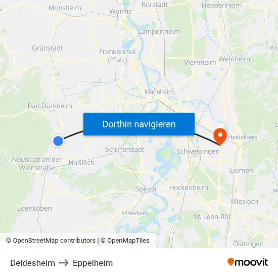 Deidesheim to Eppelheim map