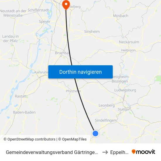 Gemeindeverwaltungsverband Gärtringen/Ehningen to Eppelheim map