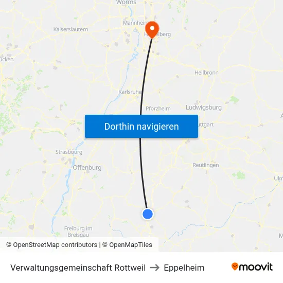 Verwaltungsgemeinschaft Rottweil to Eppelheim map