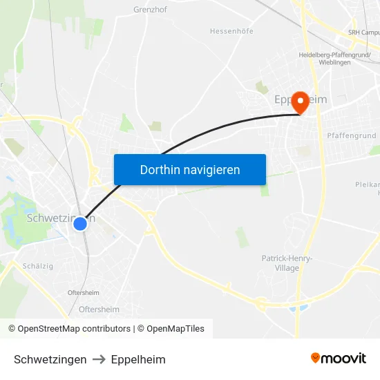 Schwetzingen to Eppelheim map