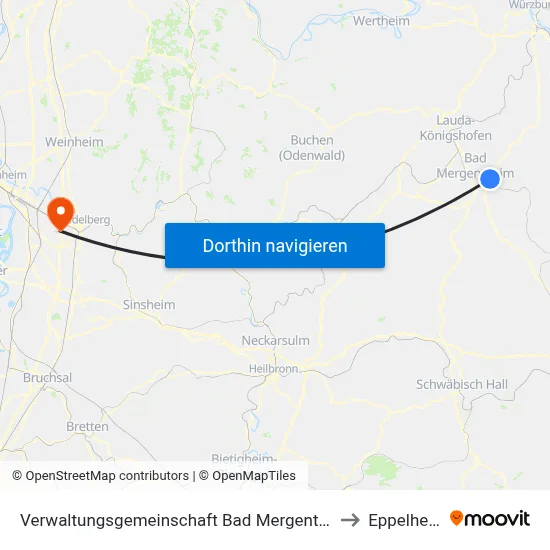 Verwaltungsgemeinschaft Bad Mergentheim to Eppelheim map