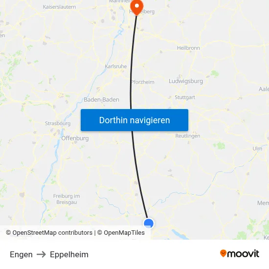 Engen to Eppelheim map