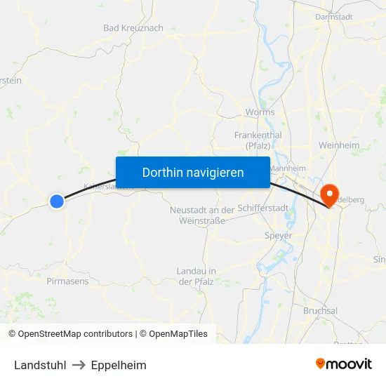 Landstuhl to Eppelheim map